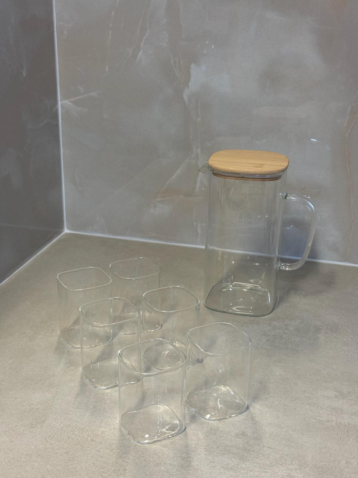 Almina Maestro Luxe Glazen Karafset met Bamboe Deksel - 7-Delig - 1 Karaf & 6 Glazen