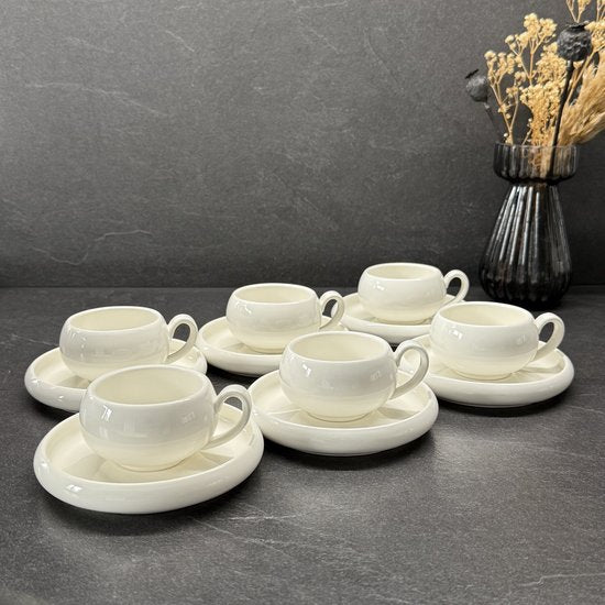 Belicia Espresso Set - 12-delig (6 Personen) - 90ml - Wit Porselein - Kop en Schotel