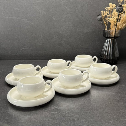 Almina Belicia Espresso Set - 12-delig (6 Personen) - 90ml - Wit Porselein - Kop en Schotel
