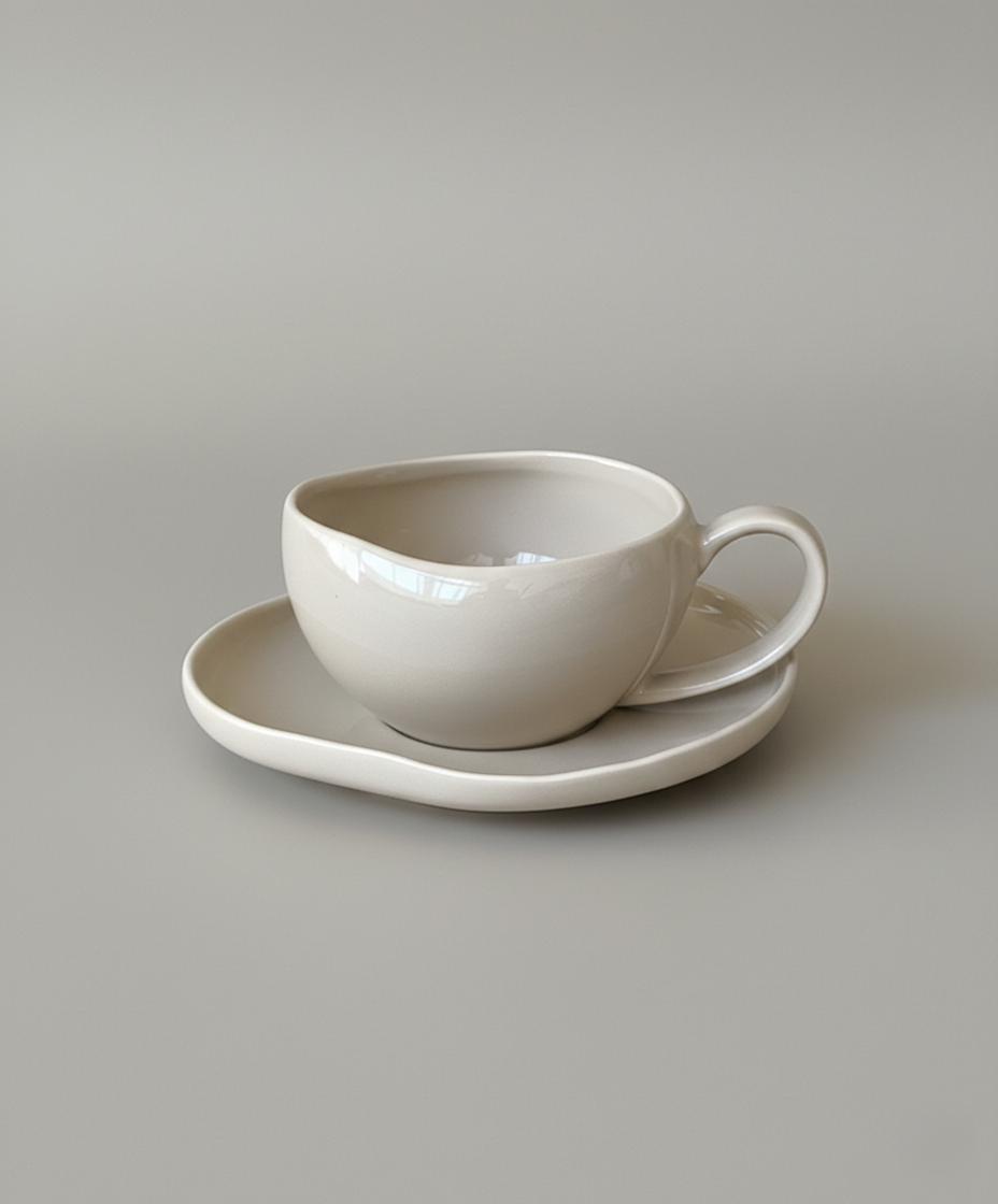 Almina Wave Biscuit Koffieset – 12-delig (6 Personen) – Warm Beige Porselein – 120ml