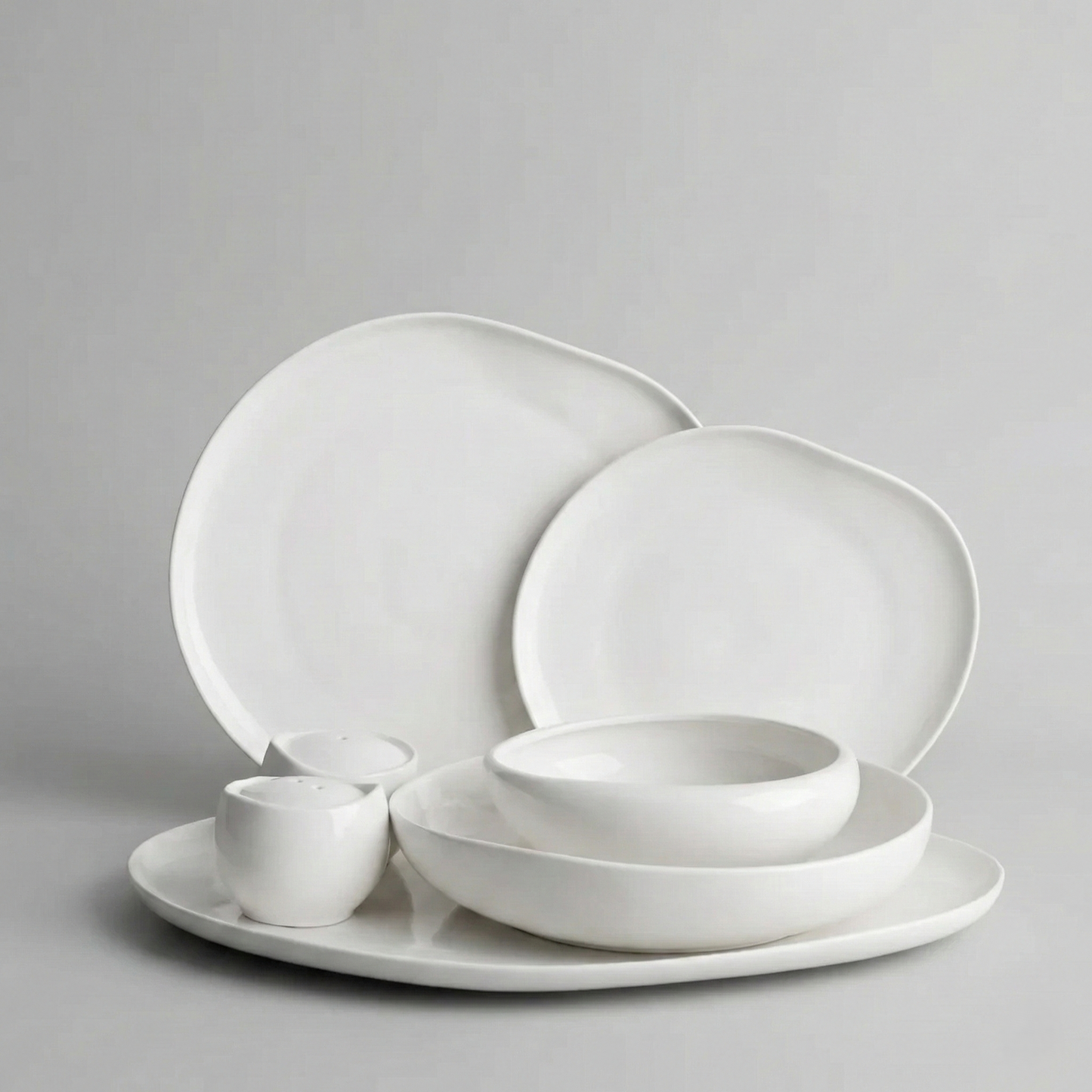 Almina Wave Serviesset – 27-delig Wit Porselein – Organisch Japandi & Wabi-Sabi