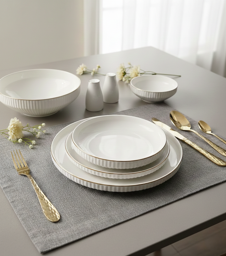 Borneo Gold Serviesset – 27-delig Porselein met Gouden Rand – 6 Personen