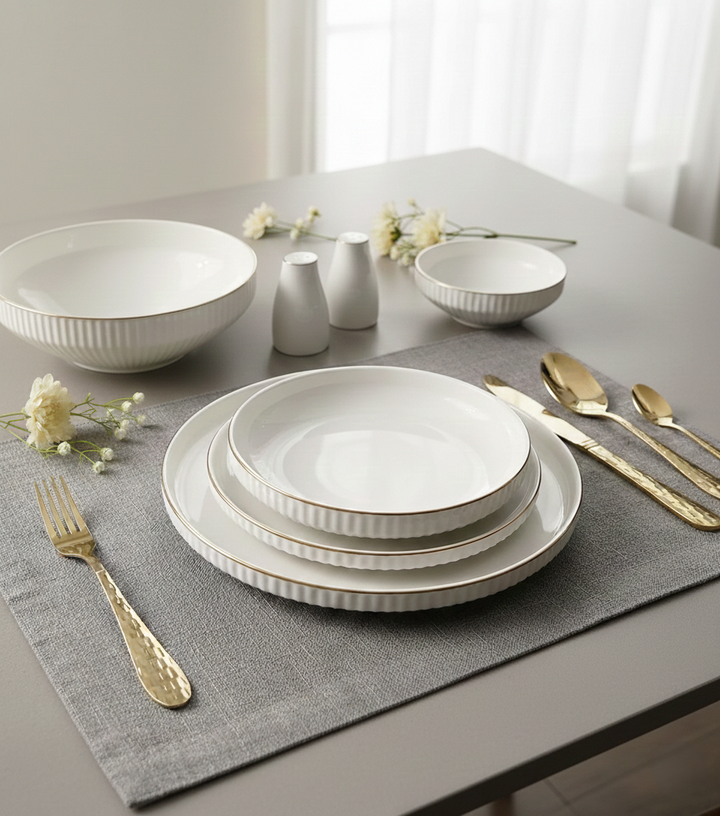 Borneo Gold Serviesset – 27-delig Porselein met Gouden Rand – 6 Personen
