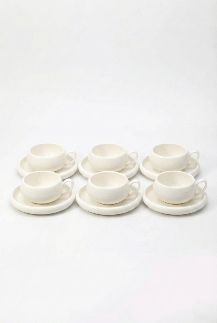 Belicia 12-delige Koffieset - Porseleinen Kop en Schotel - 6 Personen - 220ml - Wit