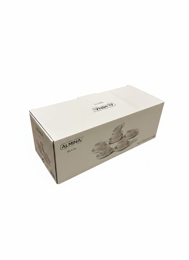 Belicia 12-delige Koffieset - Porseleinen Kop en Schotel - 6 Personen - 220ml - Wit