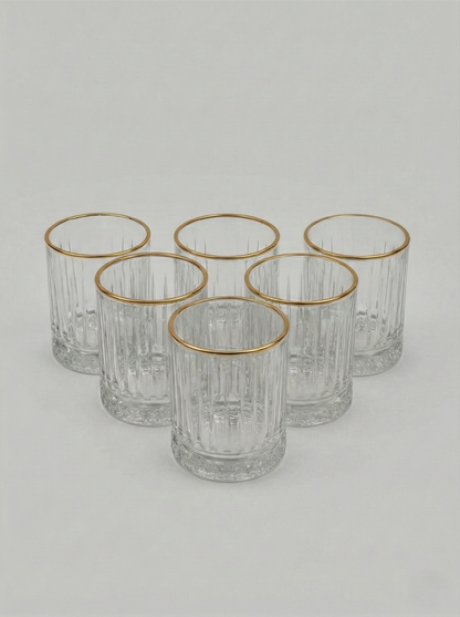 Almina Elisa Drinkglazen Set (6 stuks) – 240ml – Luxe Tumblers met Gouden Rand