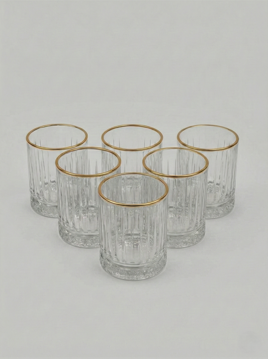 Almina Elisa Drinkglazen Set (6 stuks) – 240ml – Luxe Tumblers met Gouden Rand