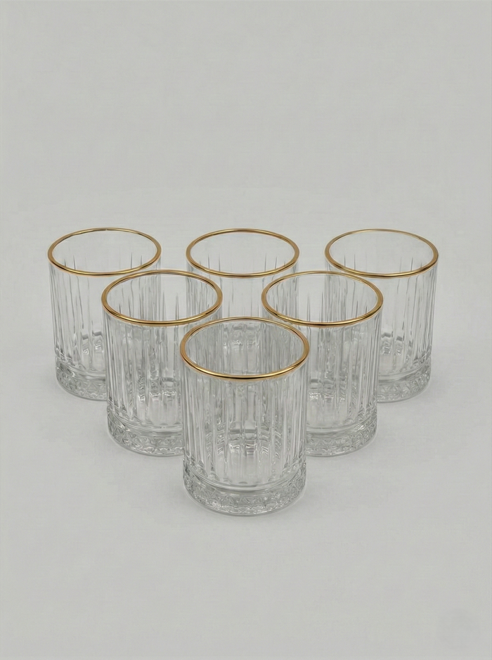Elisa Drinkglazen Set (6 stuks) – 240ml – Luxe Tumblers met Gouden Rand