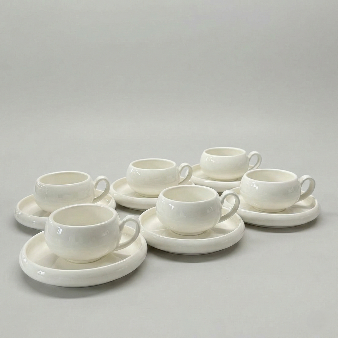 Belicia Espresso Set - 12-delig (6 Personen) - 90ml - Wit Porselein - Kop en Schotel