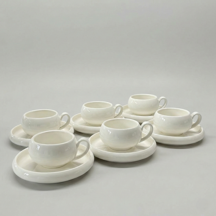 Belicia Espresso Set - 12-delig (6 Personen) - 90ml - Wit Porselein - Kop en Schotel