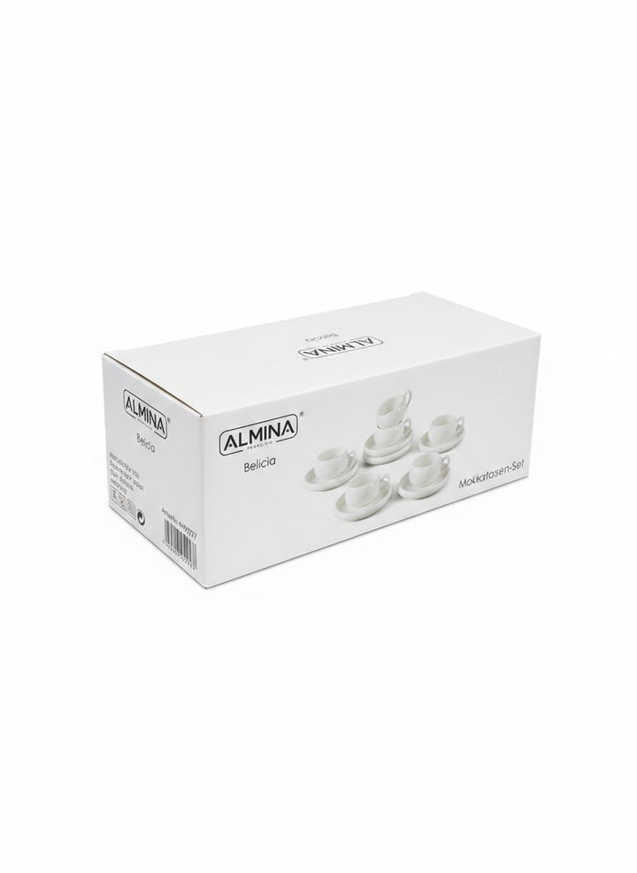 Belicia Espresso Set - 12-delig (6 Personen) - 90ml - Wit Porselein - Kop en Schotel