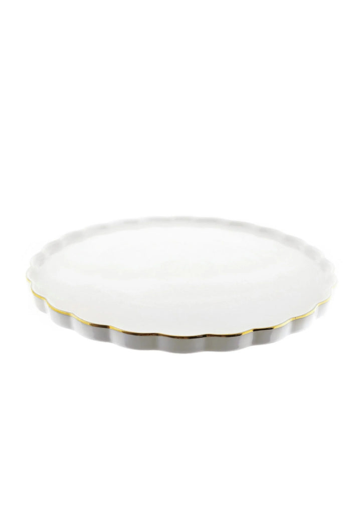 Flores Serviesset – 27-delig Wit Porselein met Gouden Rand – Klassiek &amp; Elegant