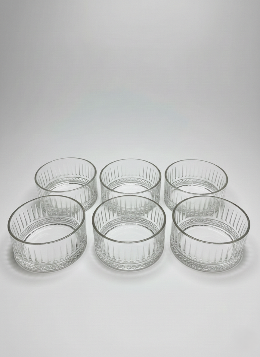 Elisa Glazen Schaaltjes - 6 Stuks - Helder Glas met Reliëf
