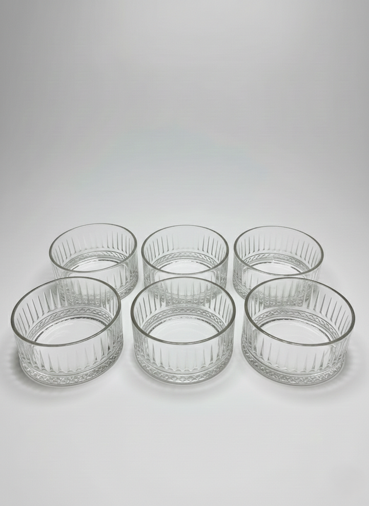 Elisa Glazen Schaaltjes - 6 Stuks - Helder Glas met Reliëf