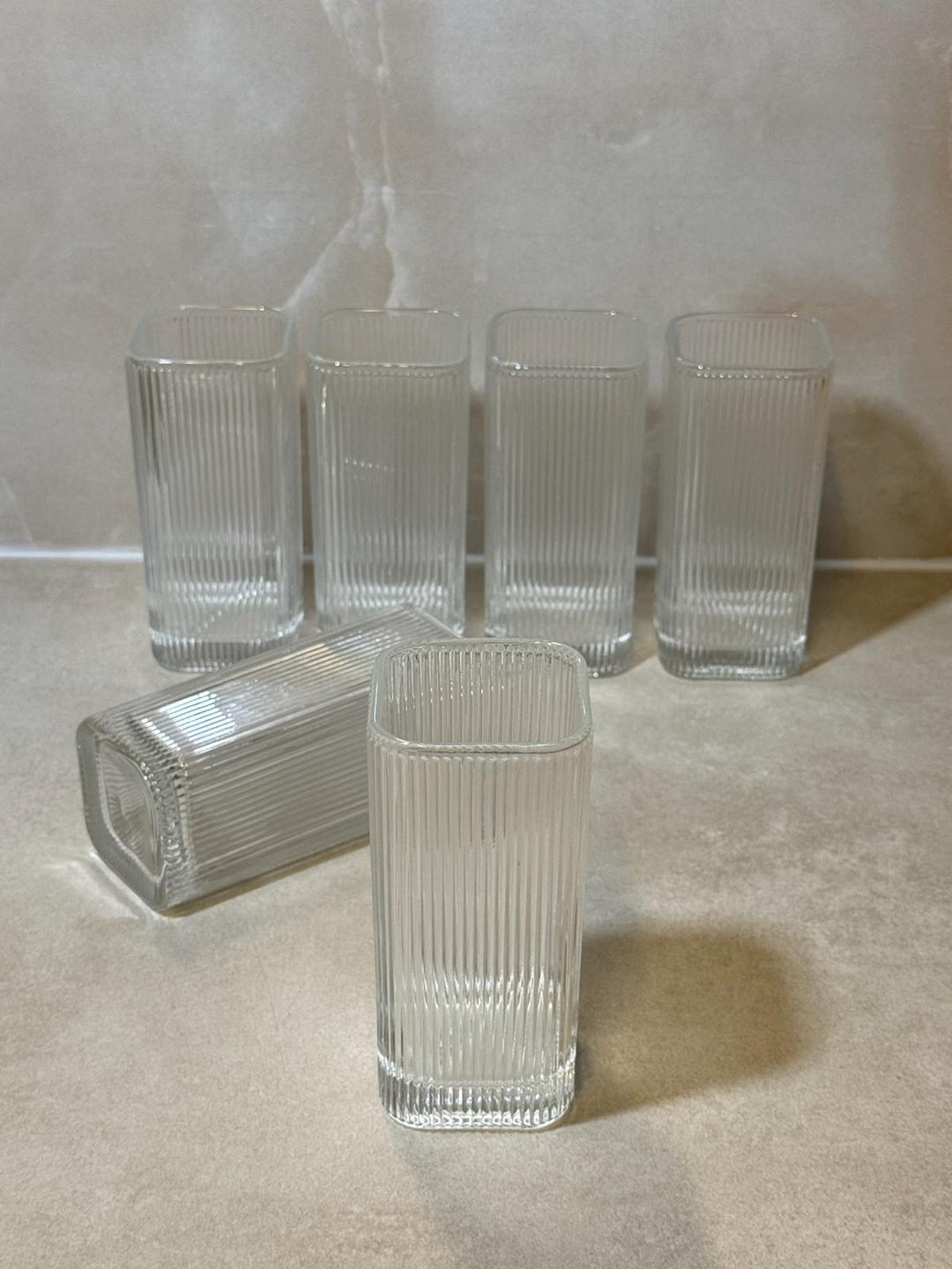 Luxe Geribbelde Drinkglazen - Set van 6 - Vierkant Longdrinkglas