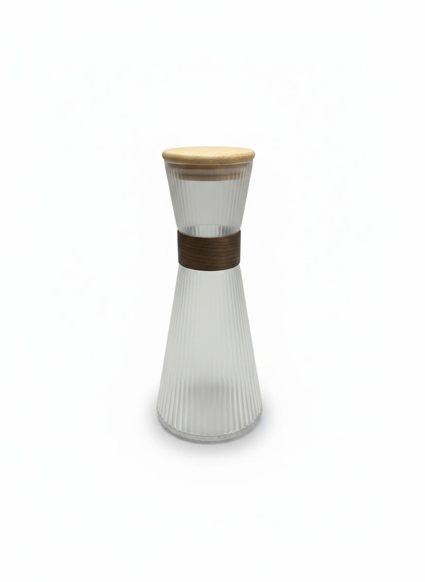Bavary Luxe Karaf Set – 7-delig – Geribbeld Glas met Houten Detail