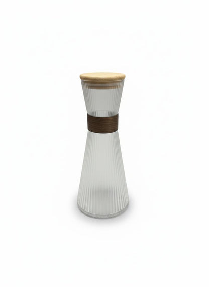 Bavary Luxe Karaf Set – 7-delig – Geribbeld Glas met Houten Detail