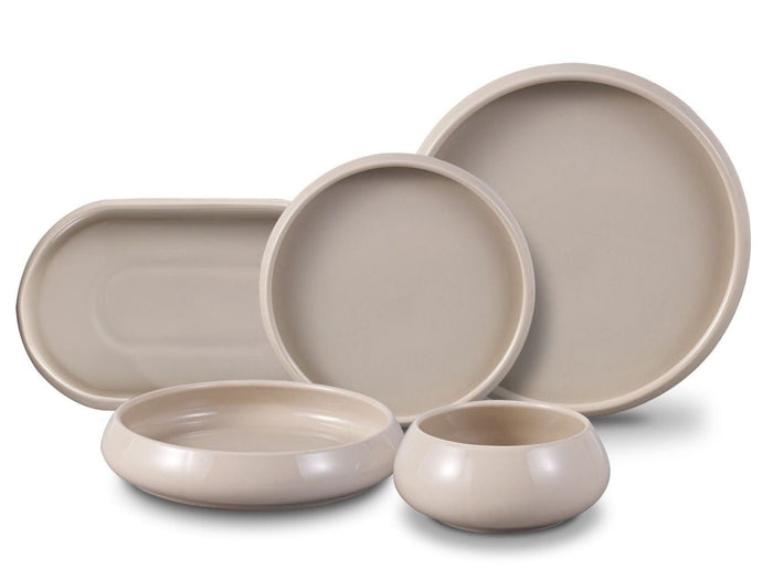 Bricard Bondy Serviesset 25-delig Mat Taupe Porselein met Opstaande Rand