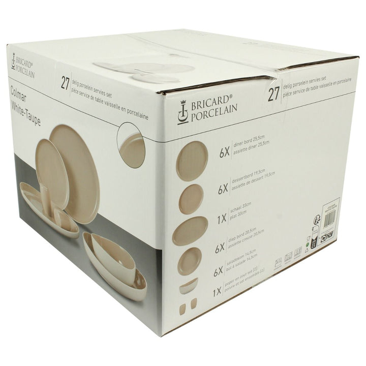 Bricard Colmar Serviesset 27-delig  Wit &amp; Taupe met Peper- en Zoutstel