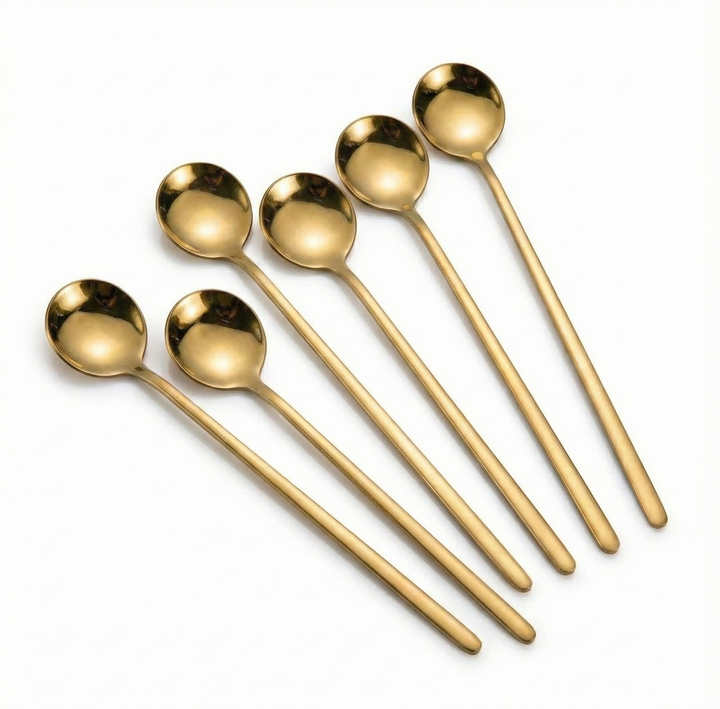 Luxe Gouden Latte Macchiato Lepels – Set van 6 – Lange Steel – RVS