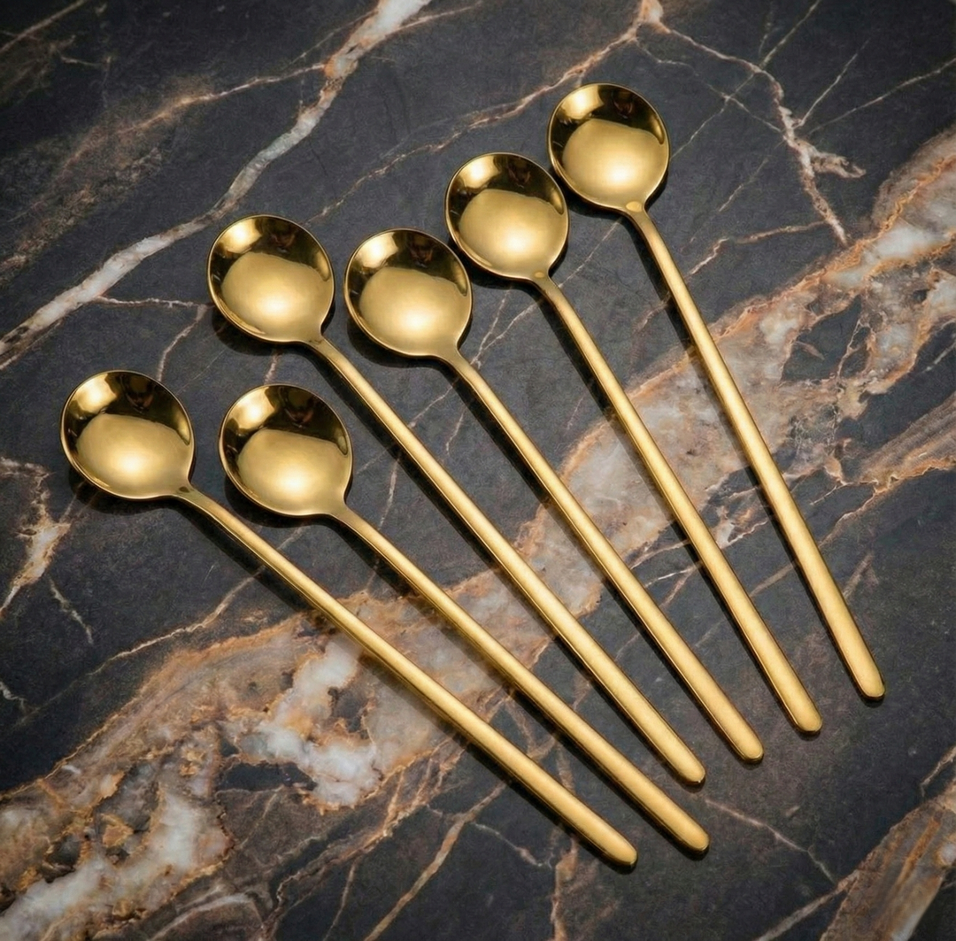 Luxe Gouden Latte Macchiato Lepels – Set van 6 – Lange Steel – RVS
