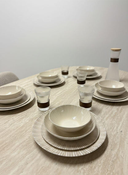 Ipek Sahara Serviesset 24-delig – Porselein – Beige met Lijnenstructuur – Modern & Sfeervol