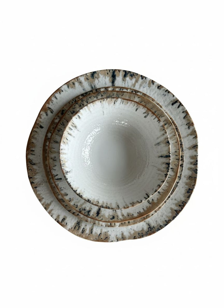 Ipek Terra Serviesset 24-delig – Porselein – Crème met Bruine Rand – Aards &amp; Rustiek Design
