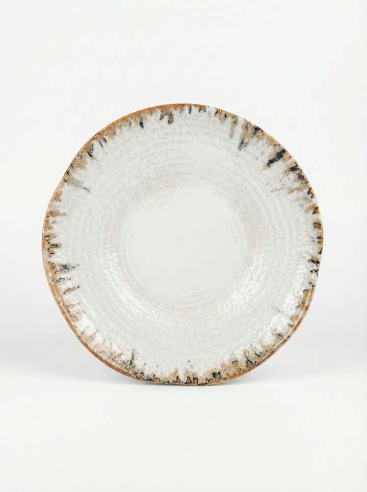 Ipek Terra Serviesset 24-delig – Porselein – Crème met Bruine Rand – Aards &amp; Rustiek Design