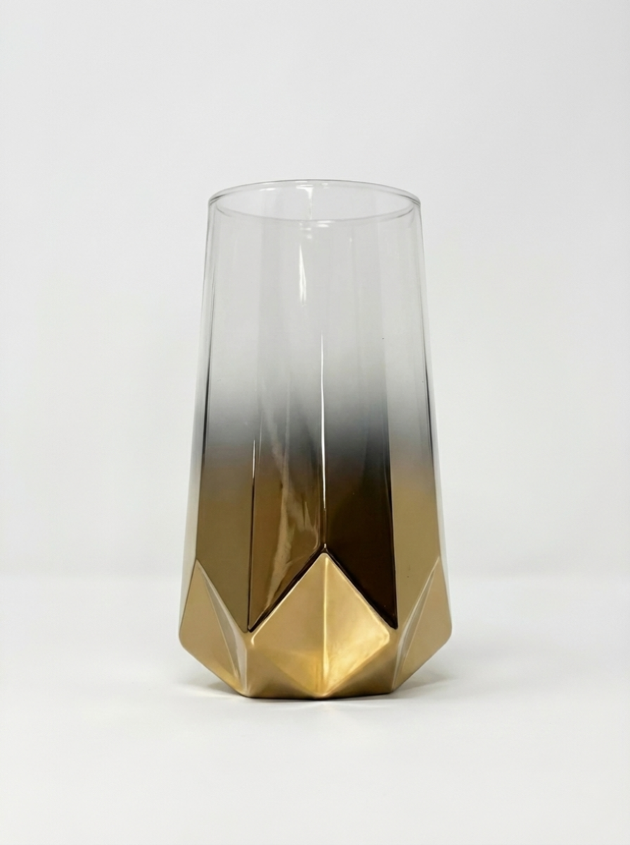 Lav Luxe Longdrinkglas Goud &amp; Zwart Ombre - 450ml - Geometrisch Design