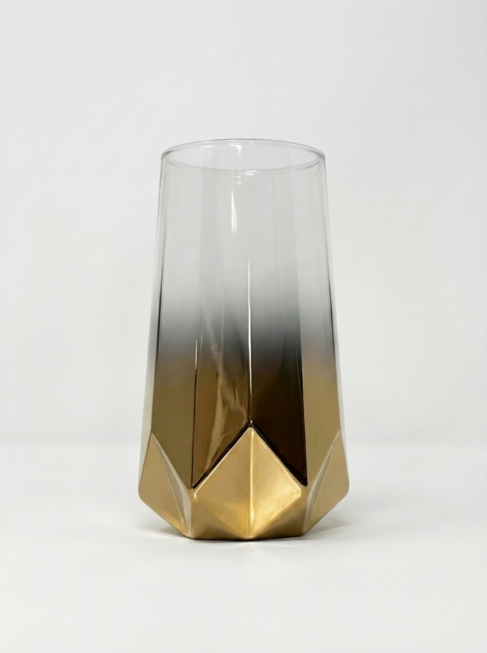 Lav Luxe Longdrinkglas Goud & Zwart Ombre - 450ml - Geometrisch Design