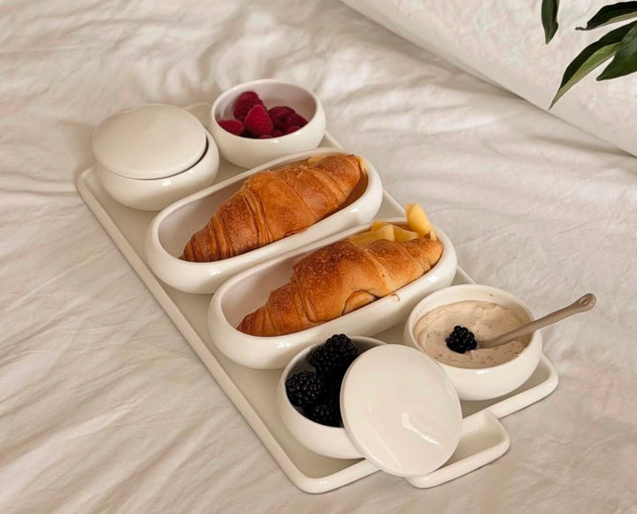 Belicia Luxe 13-delige Ontbijt- en Serveerset – Wit Porselein