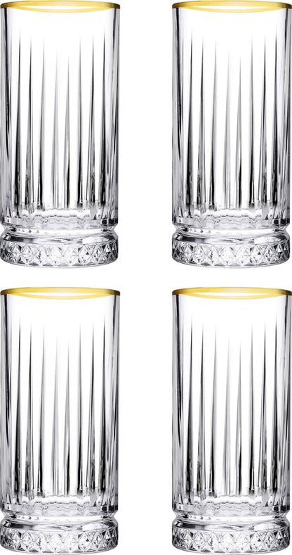Pasabahce Luxe Longdrinkglazen Set (4 stuks) - 28cl - Met Elegante Gouden Rand