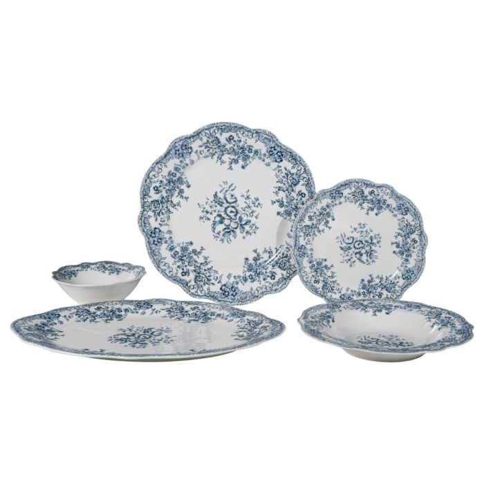 25-Delige Vintage Servies Set Porselein - Blauw (Pre-Order)