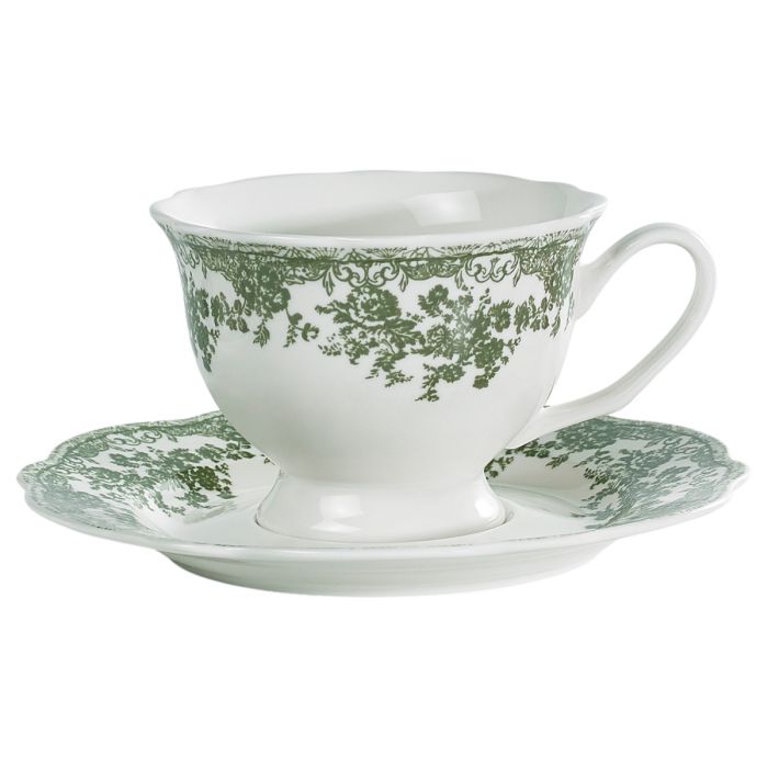 12-Delige Vintage Kop en Schotel Set Porselein - Groen (Pre-Order)