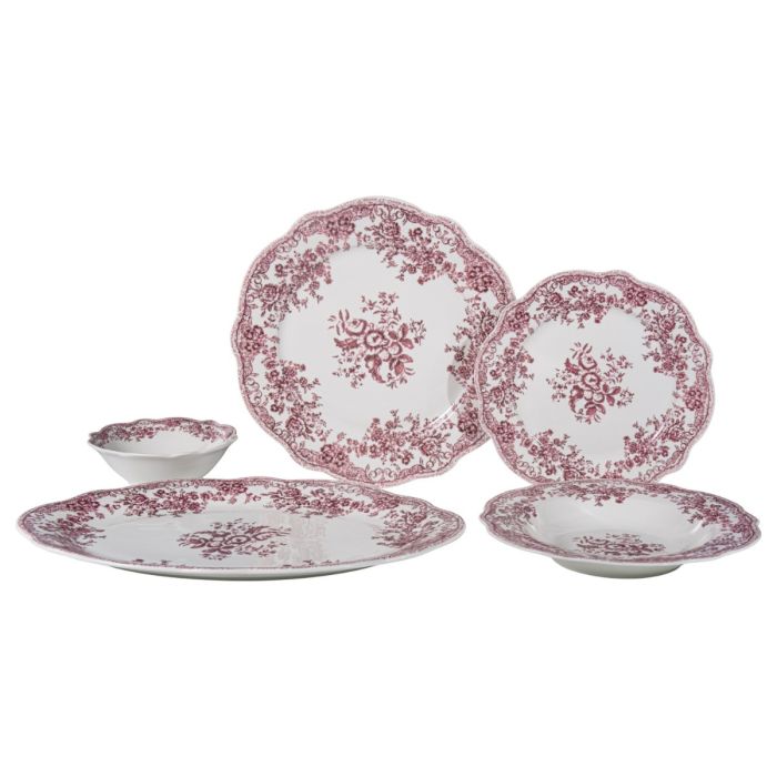 25-Delige Vintage Servies Set Porselein - Roze (Pre-Order)